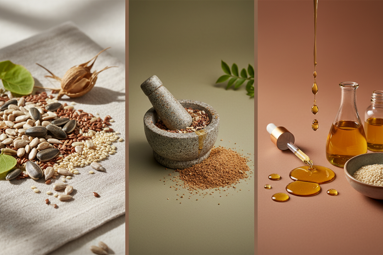 show the process of a seed turning into oil